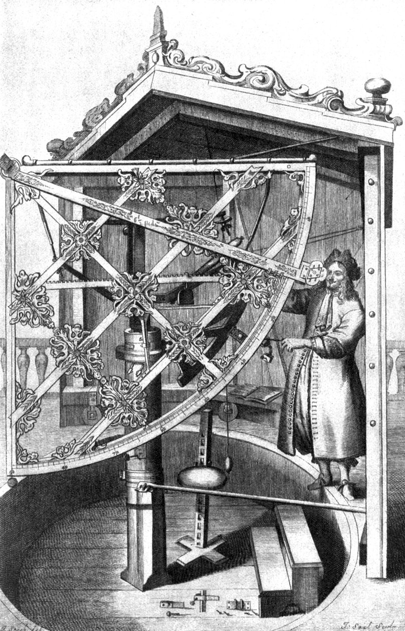 Astrónomo en su observatorio de Johannes Hevelius