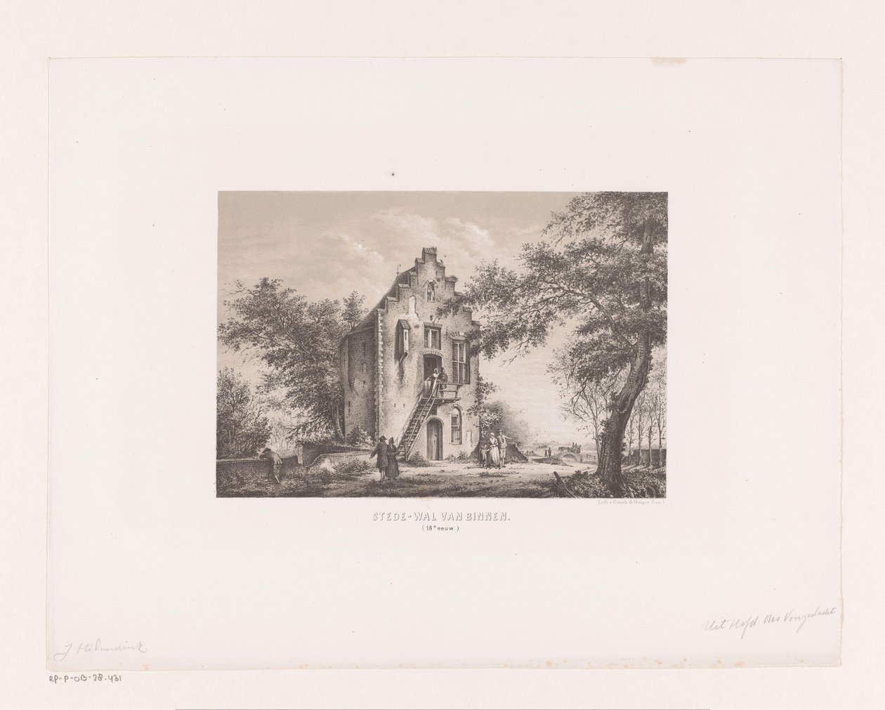 Casa en la muralla de la ciudad Stede-wall desde el interior del siglo XVIII (título sobre el objeto) de Johannes Hilverdink (attributed to)