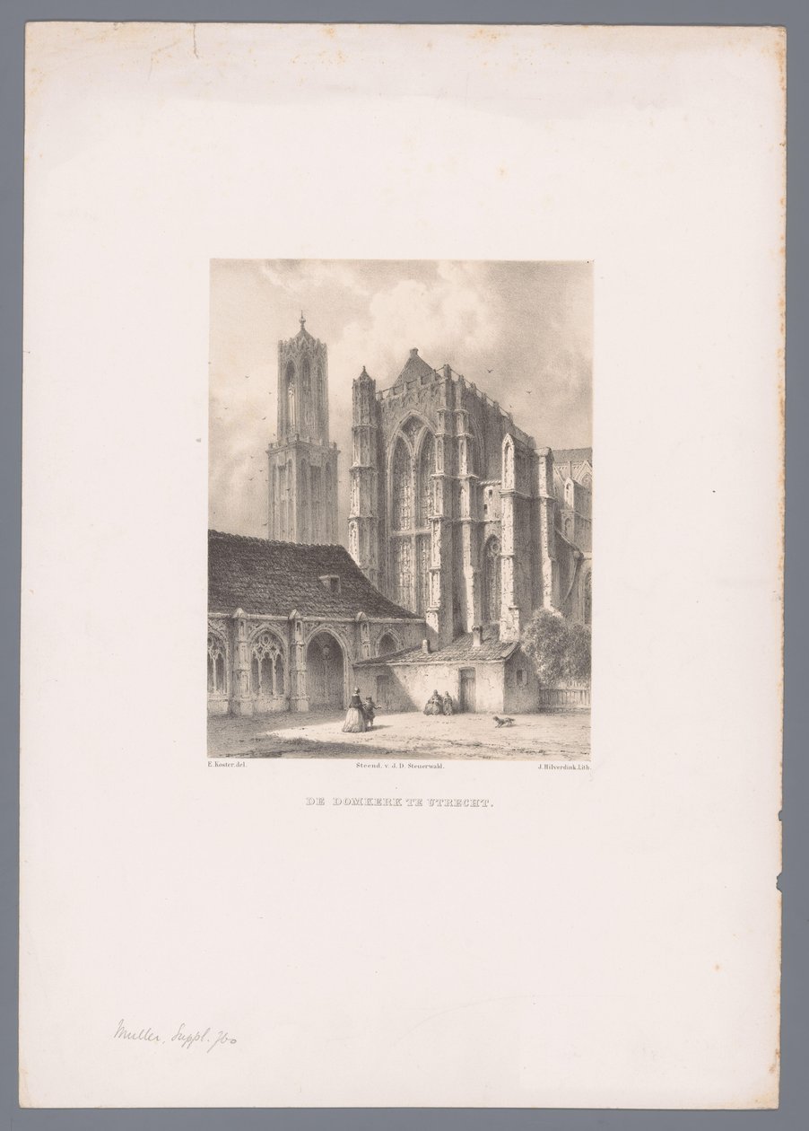 Vista de la iglesia Dom y la torre Dom en Utrecht
La iglesia Dom de Utrecht (título en el objeto)
Vistas de ciudades y puertos holandeses según dibujos de Everhardus Koster (título de la serie)
E. Libro de bocetos de Koster: vistas de ciudades y puertos de Johannes Hilverdink