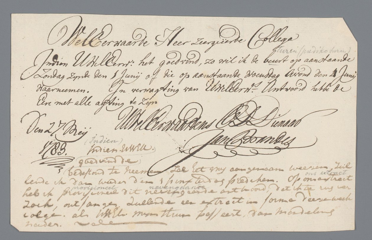 Carta del reverendo Hooyman a Jan Brandes de Johannes Hooyman