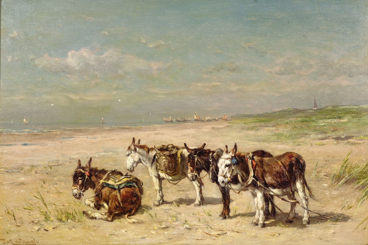 Burros en la playa de Johannes Hubertus Leonardus de Haas