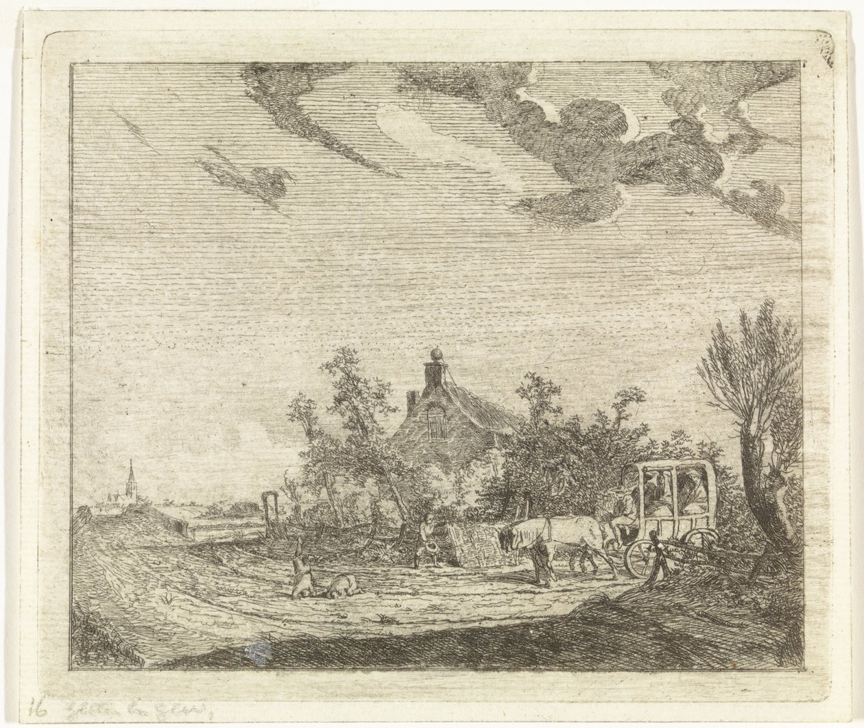 Caballo y carruaje frente a una casa de Johannes Huibert Prins