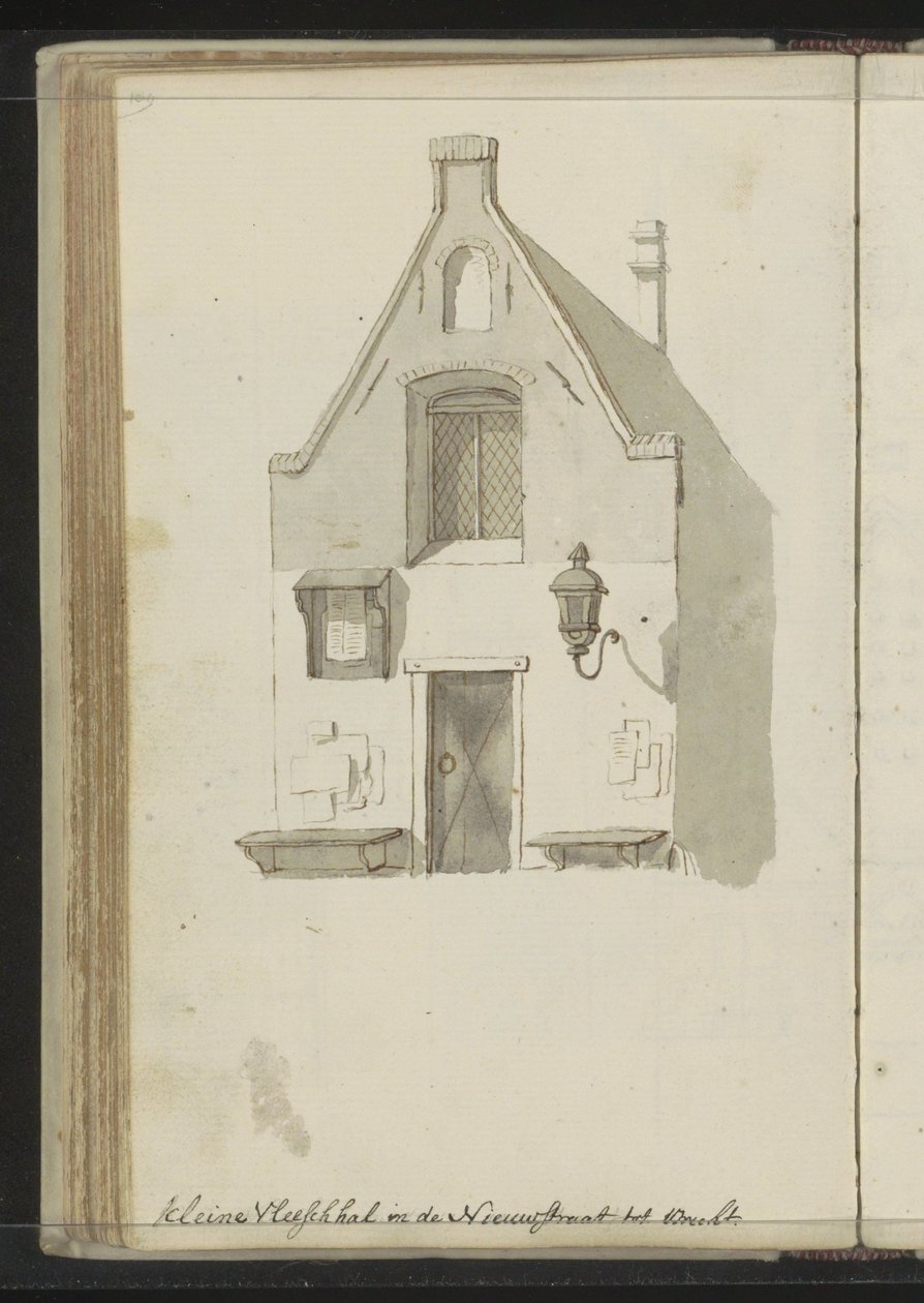Fachada de Kleine Vleeshal en Lange Nieuwstraat en Utrecht de Johannes Huibert Prins
