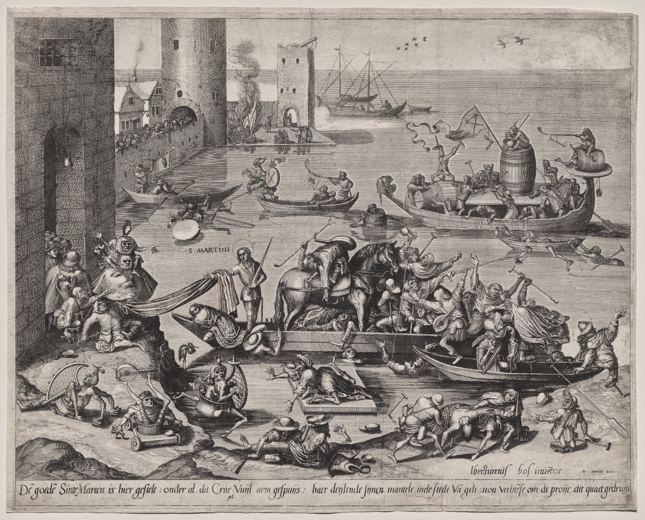 San Martín con su caballo en un barco de Johannes I van Doetecum (d. 1605)