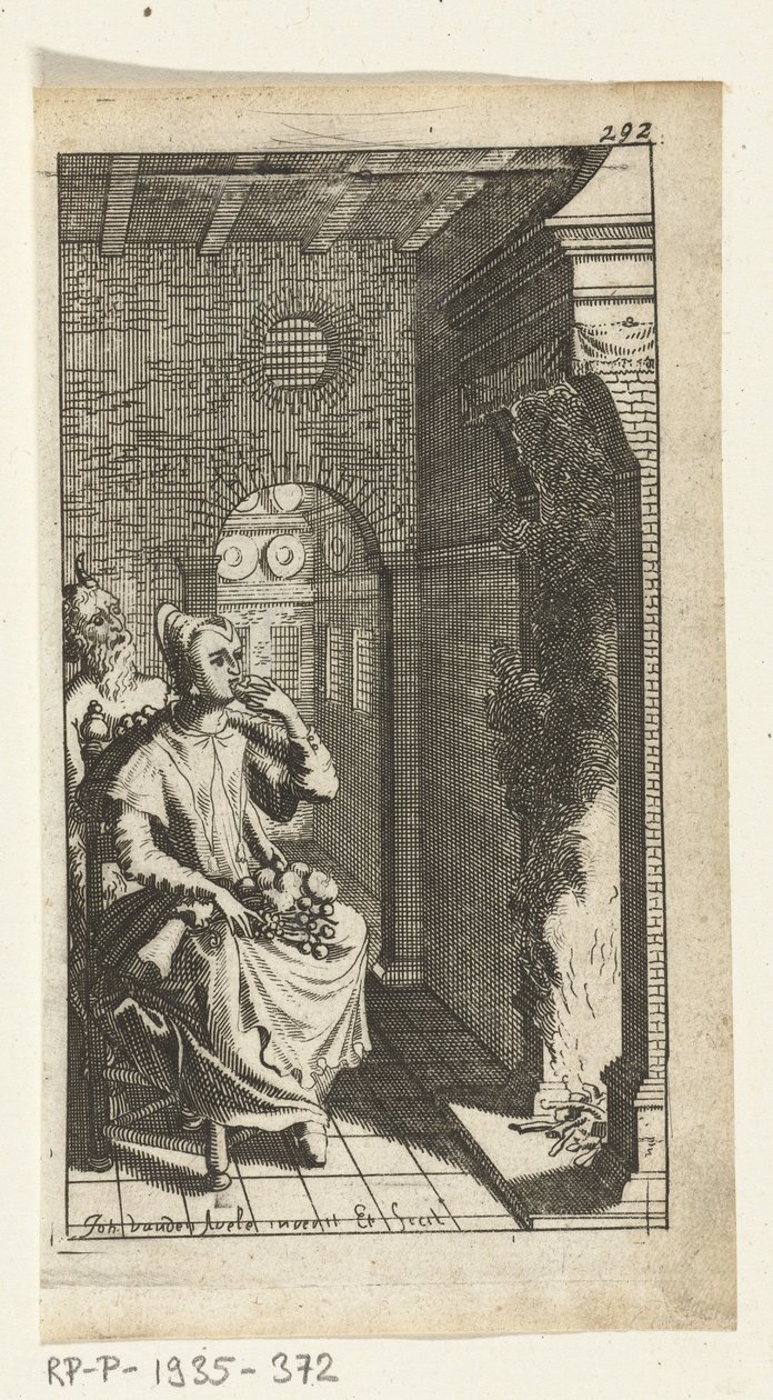 El diablo sabroso
Ilustración del libro de Simon de Vries, Siete Duyvelen reinando y sirviendo a los Hedendaeghsche Dienstmaegden, Amsterdam, 1682 de Johannes Jacobsz van den Aveele