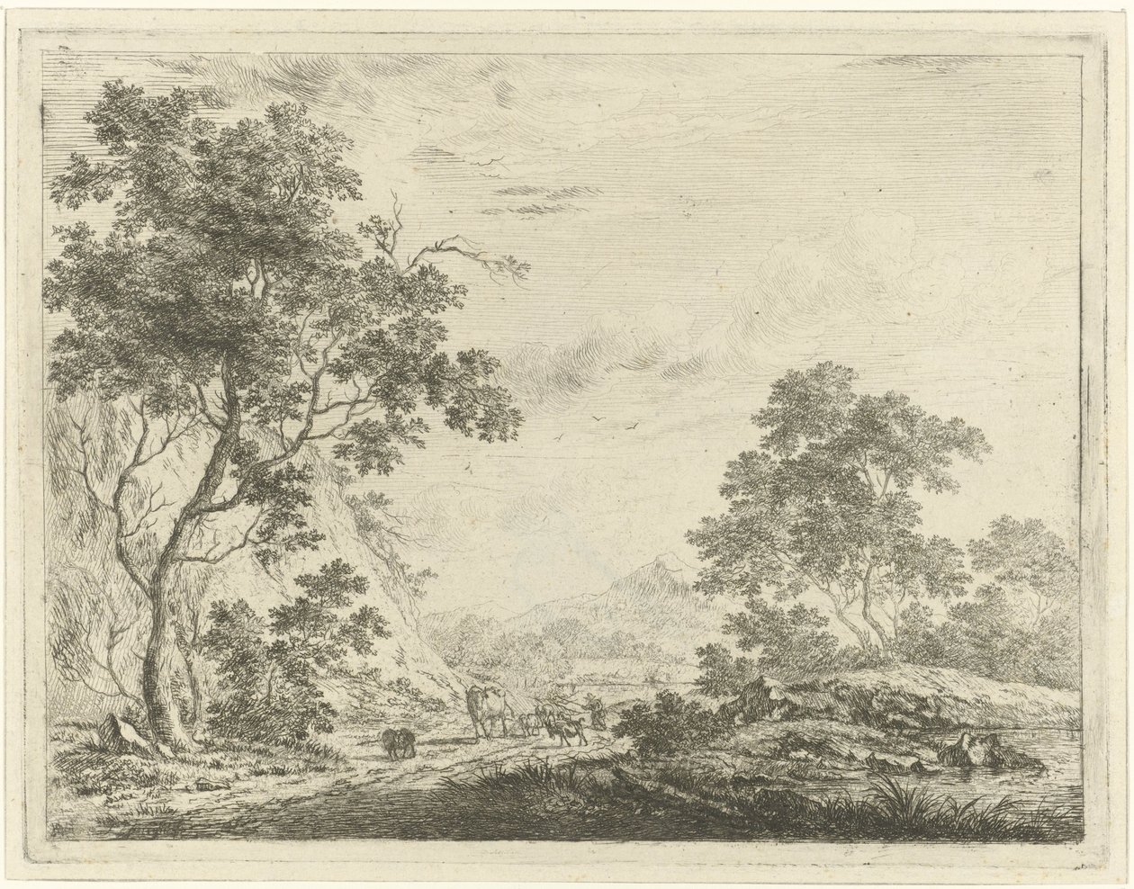 paisaje con pastor y ganado de Johannes Janson