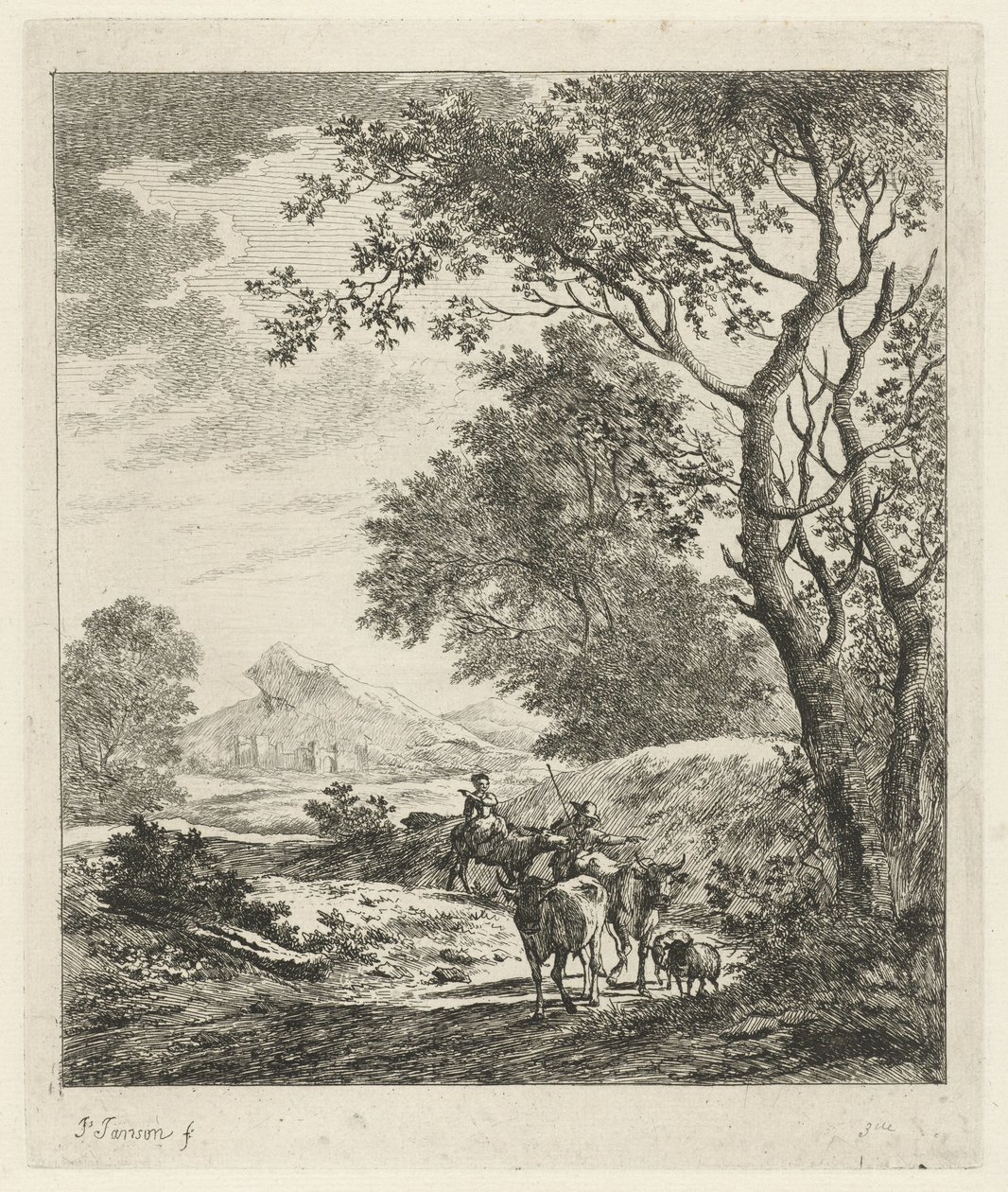 paisaje con pastor y ganado de Johannes Janson