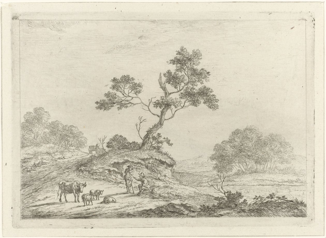 Paisaje con pastores en conversación de Johannes Janson