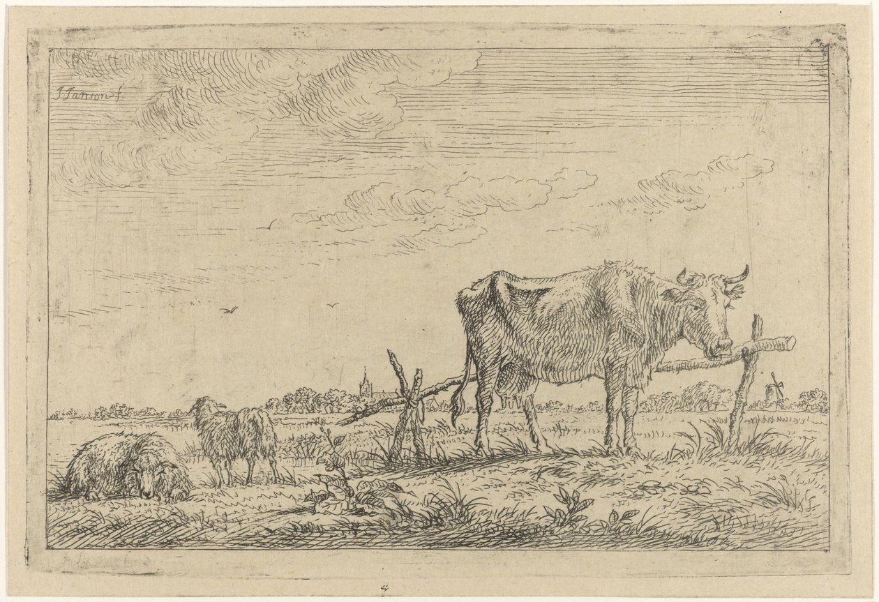 Pasto con vaca y oveja de Johannes Janson
