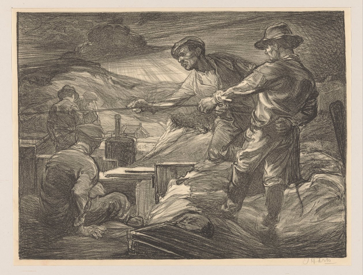 Trabajadores tirando de una cuerda de Johannes Josephus Aarts (signed by artist)