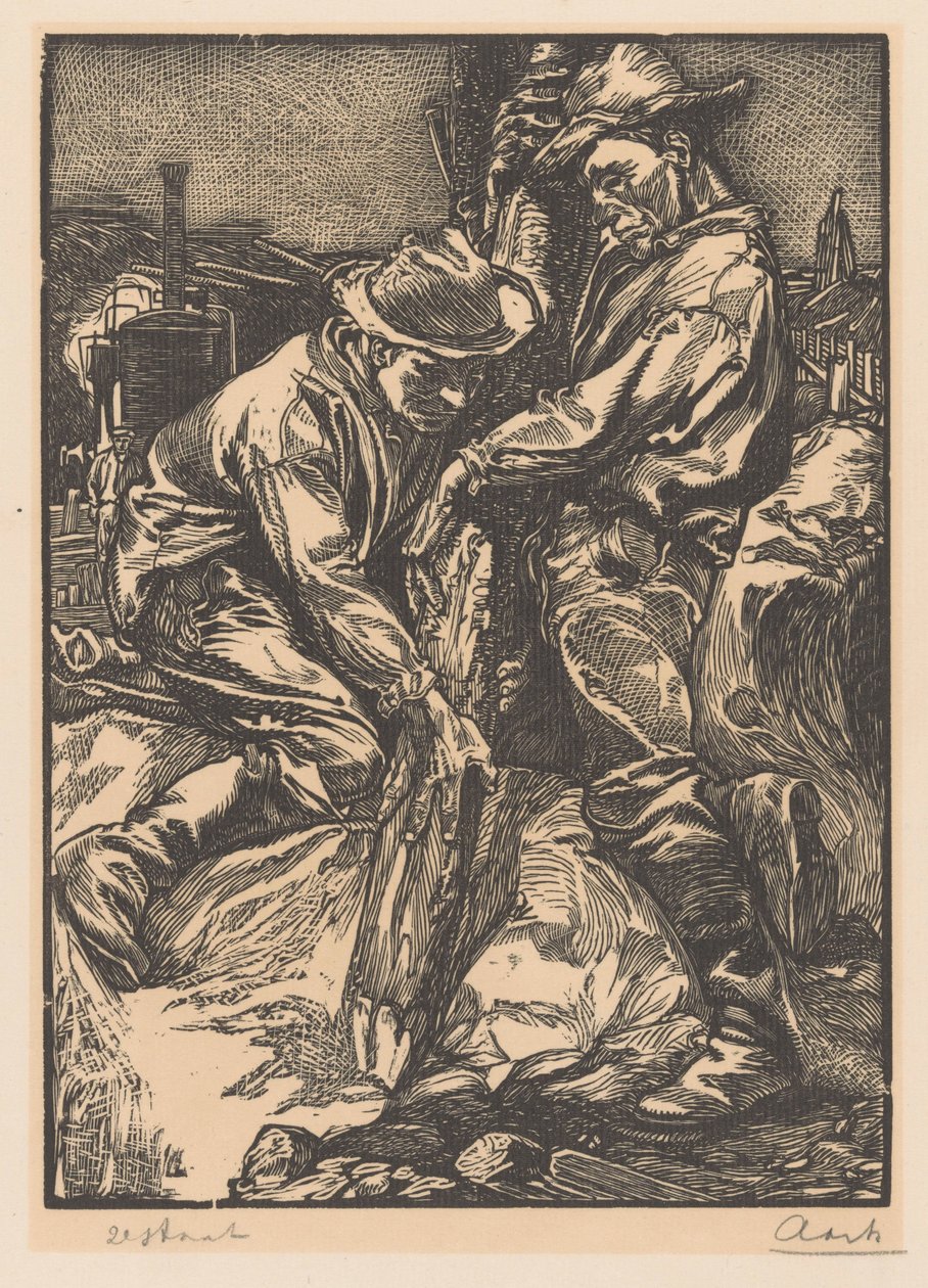 Trabajadores de la construcción que realizan trabajos de pilotaje de Johannes Josephus Aarts (signed by artist)