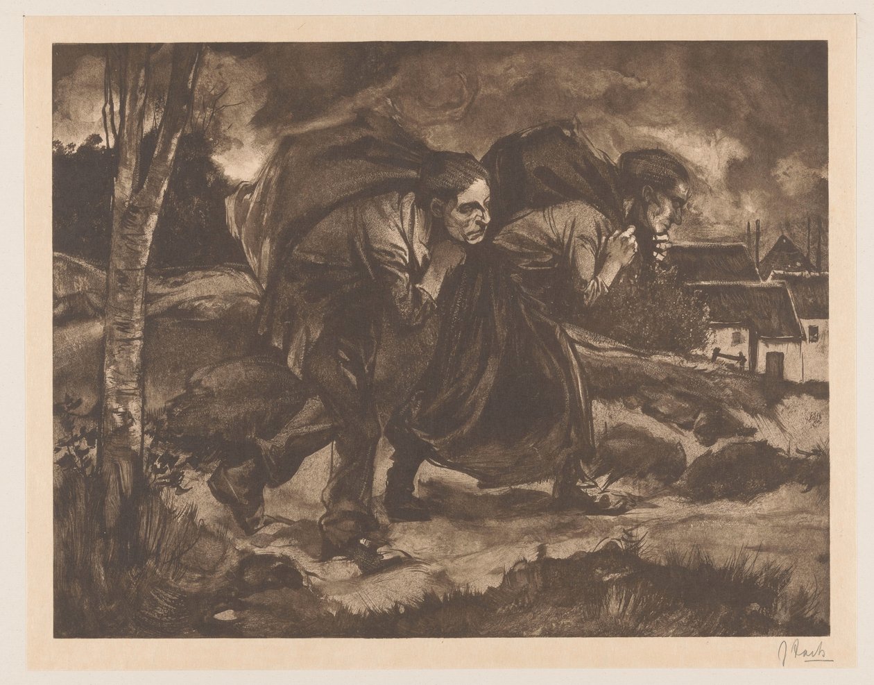 Hombre y mujer con bolsa en la espalda de Johannes Josephus Aarts (signed by artist)