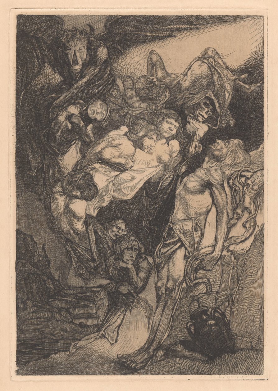 Hombre semidesnudo con monstruos y criaturas fantásticas de Johannes Josephus Aarts