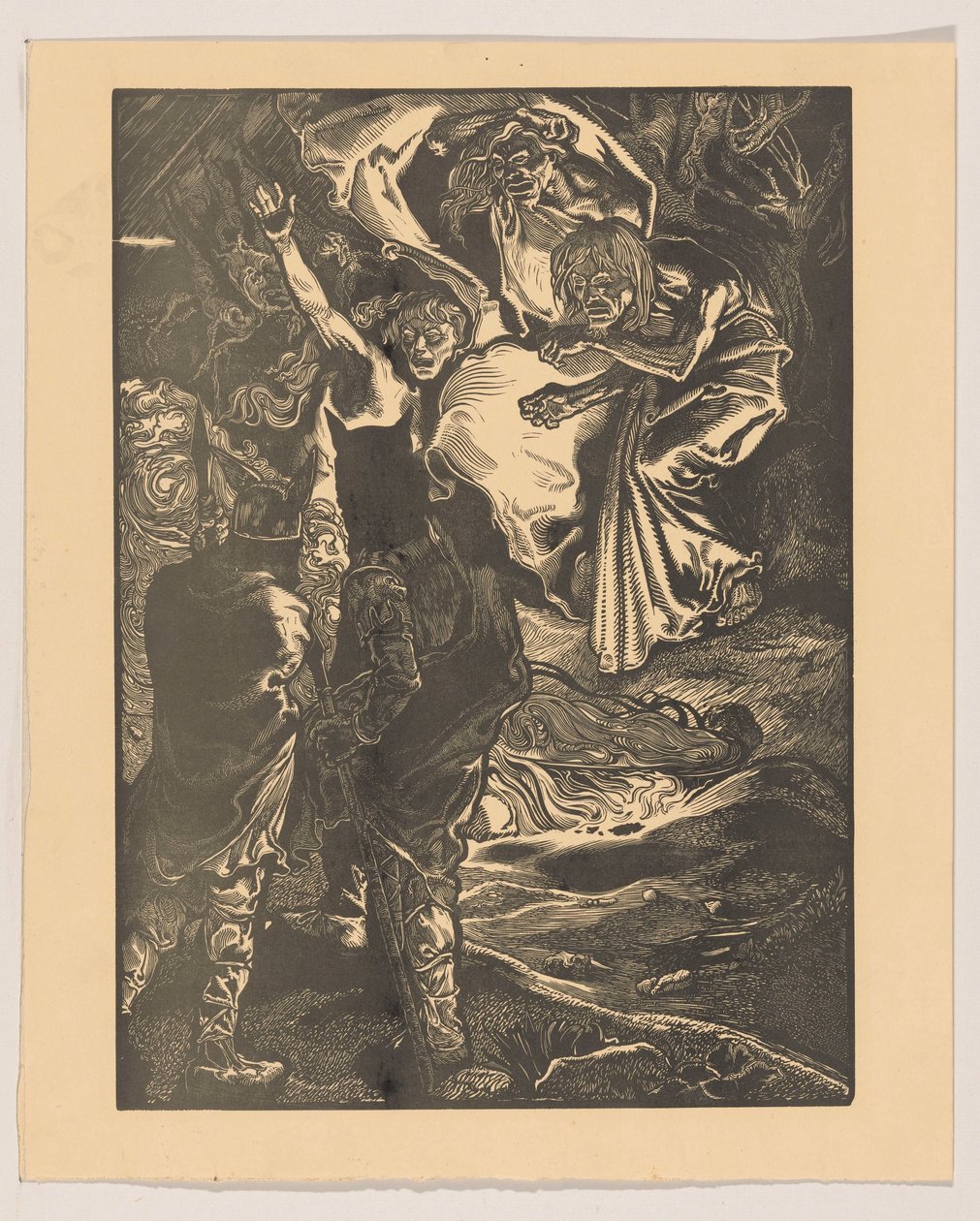 Macbeth y Banquo se encuentran con las tres brujas de Johannes Josephus Aarts