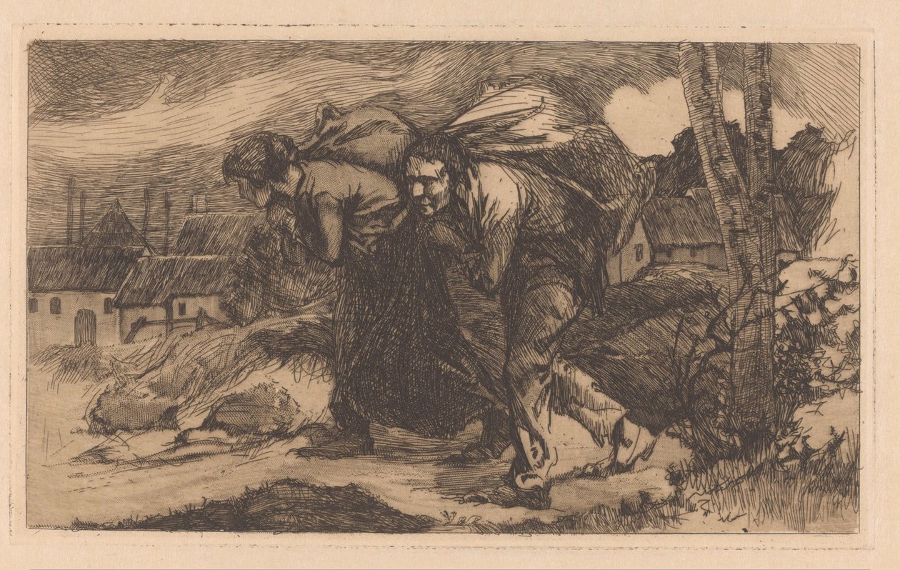 Hombre y mujer con bolsa en la espalda de Johannes Josephus Aarts