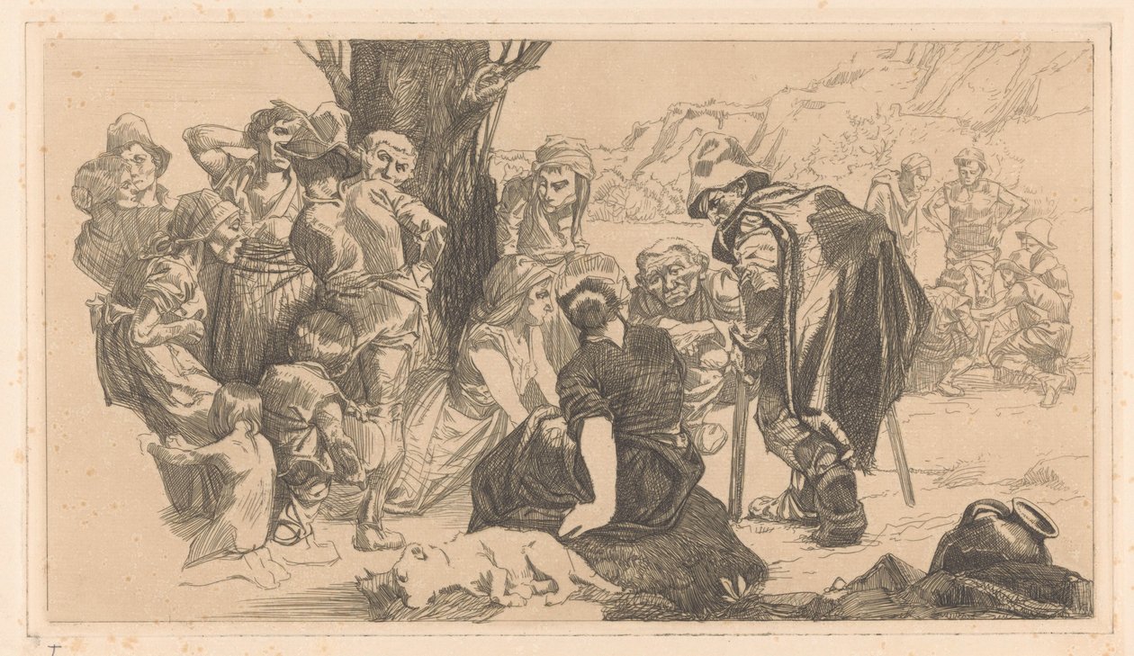 Hombres, mujeres y niños junto a un árbol de Johannes Josephus Aarts