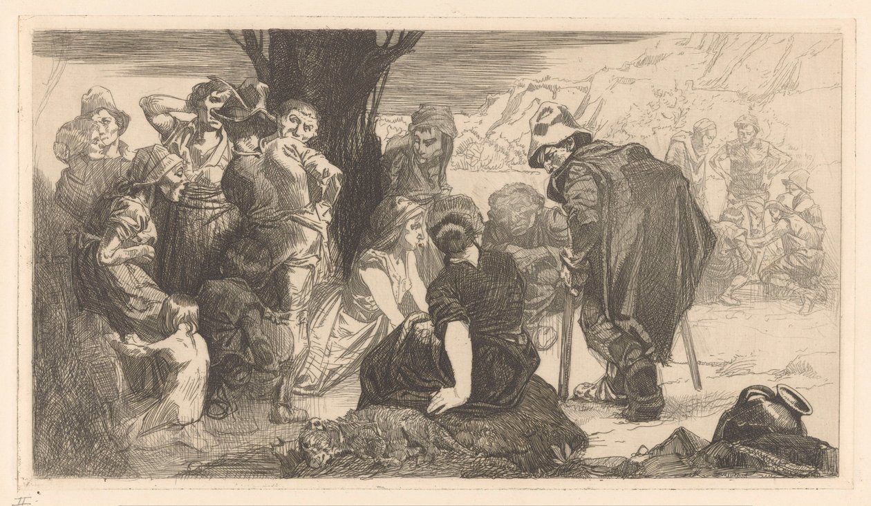 Hombres, mujeres y niños junto a un árbol de Johannes Josephus Aarts