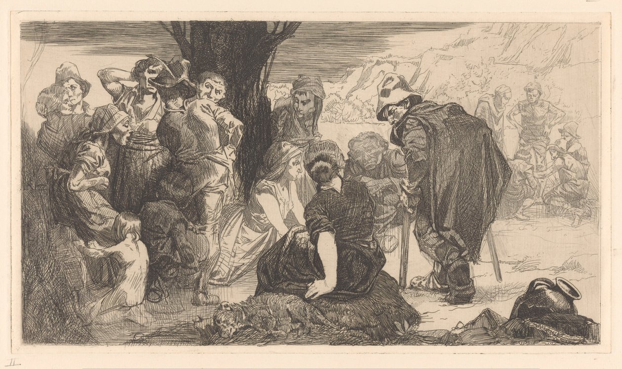 Hombres, mujeres y niños junto a un árbol de Johannes Josephus Aarts
