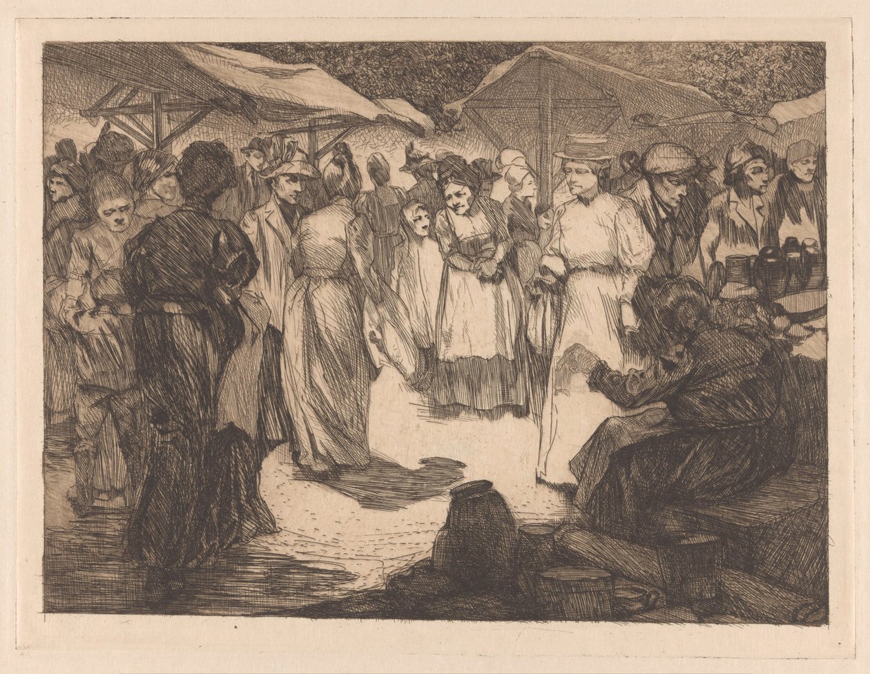 Escena de mercado con hombres y mujeres de Johannes Josephus Aarts