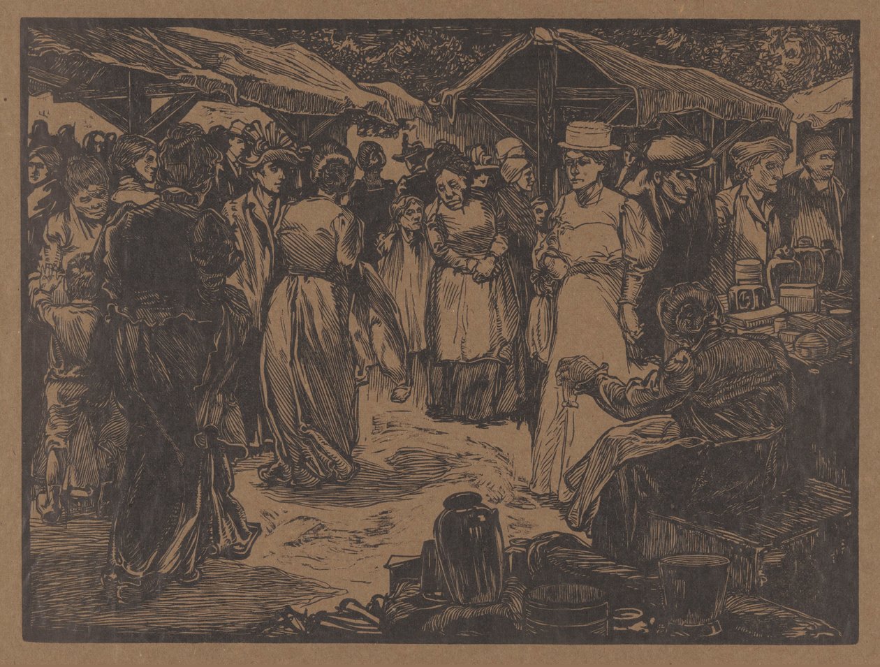 Escena de mercado con hombres y mujeres de Johannes Josephus Aarts