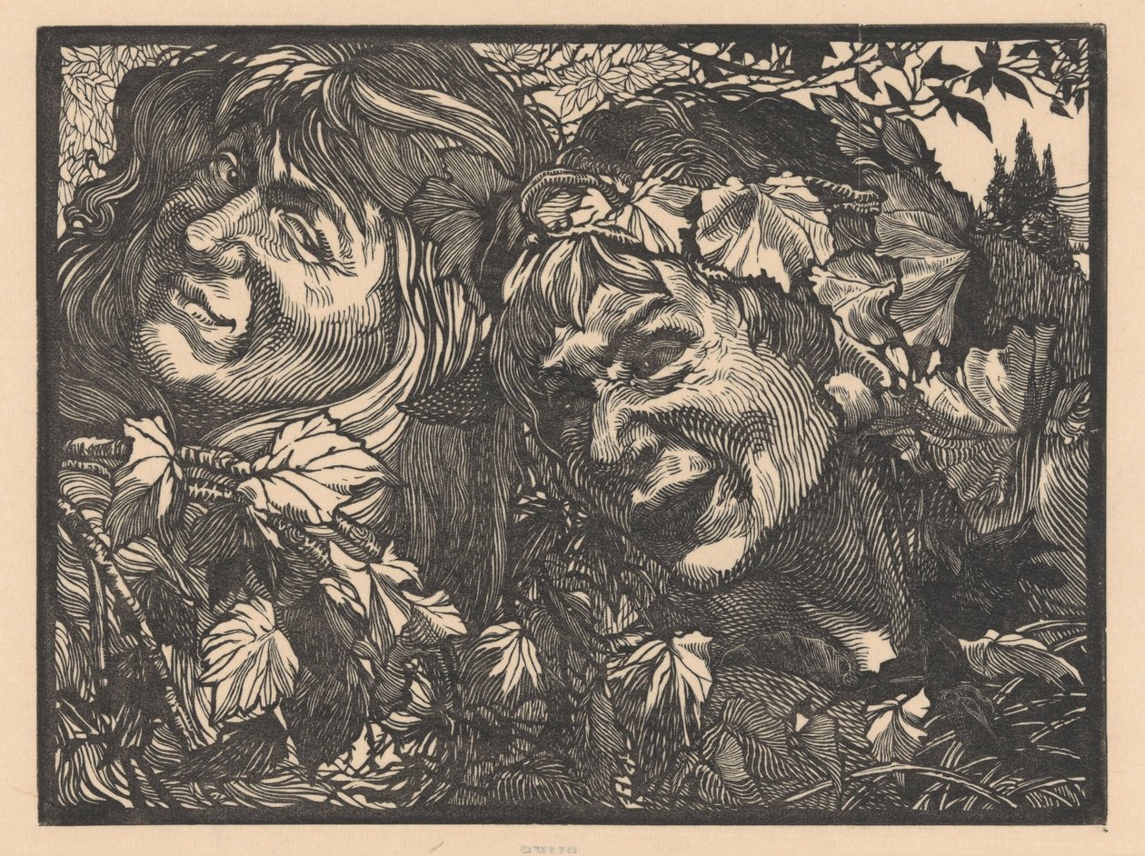 Dos bacantes rodeados de hojas de parra de Johannes Josephus Aarts