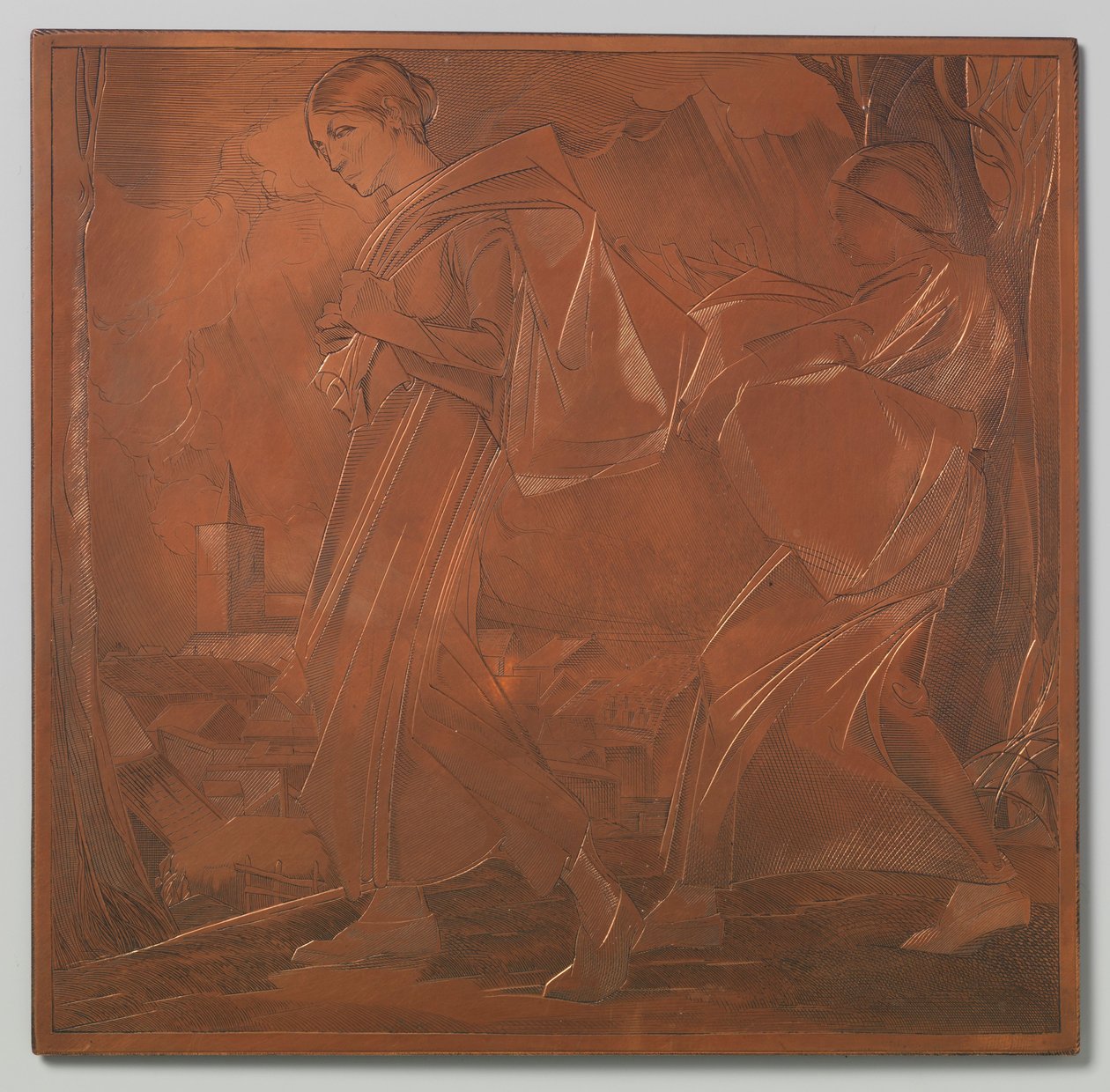 Dos mujeres, ambas llevan una bolsa. de Johannes Josephus Aarts