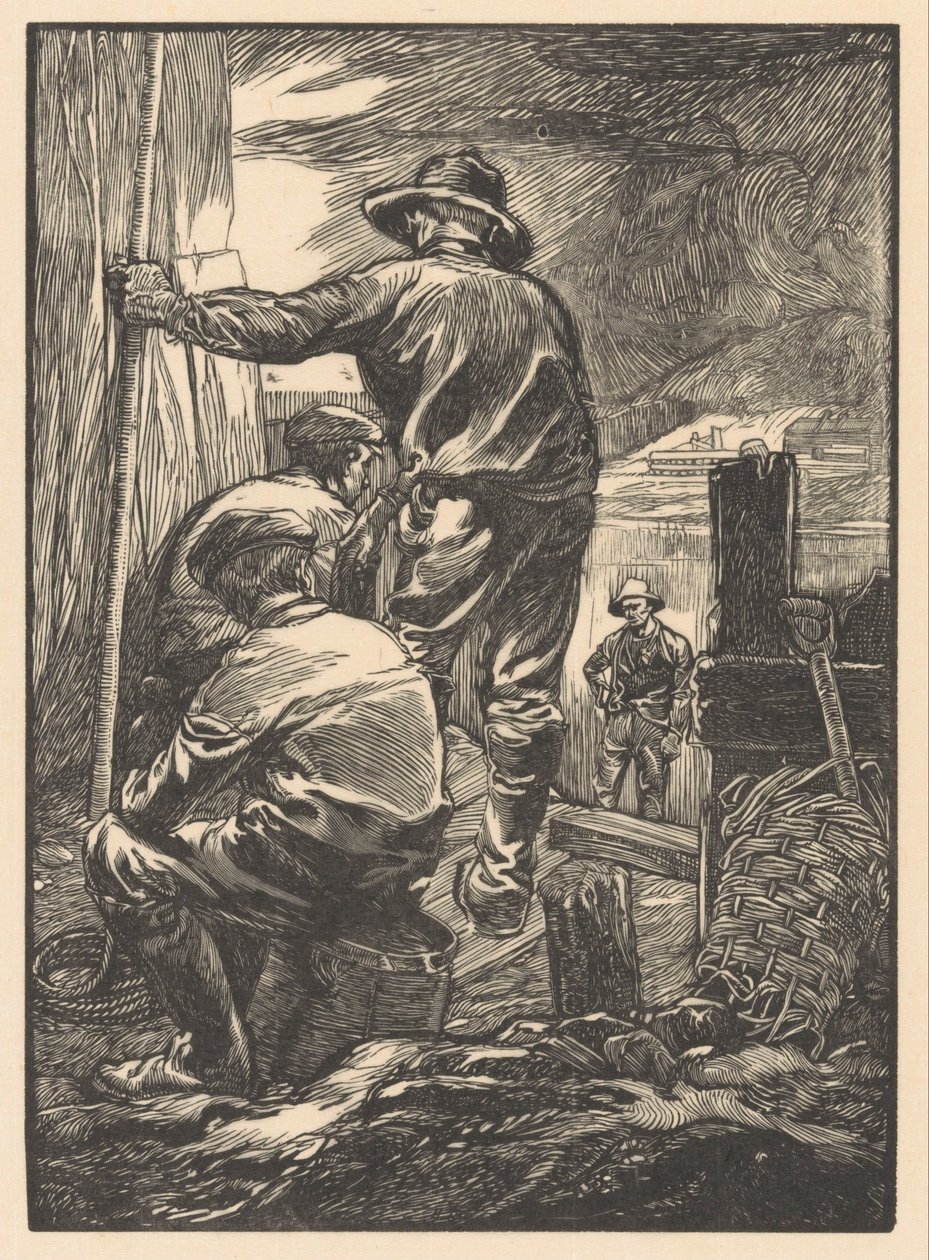 Cuatro trabajadores junto al agua de Johannes Josephus Aarts