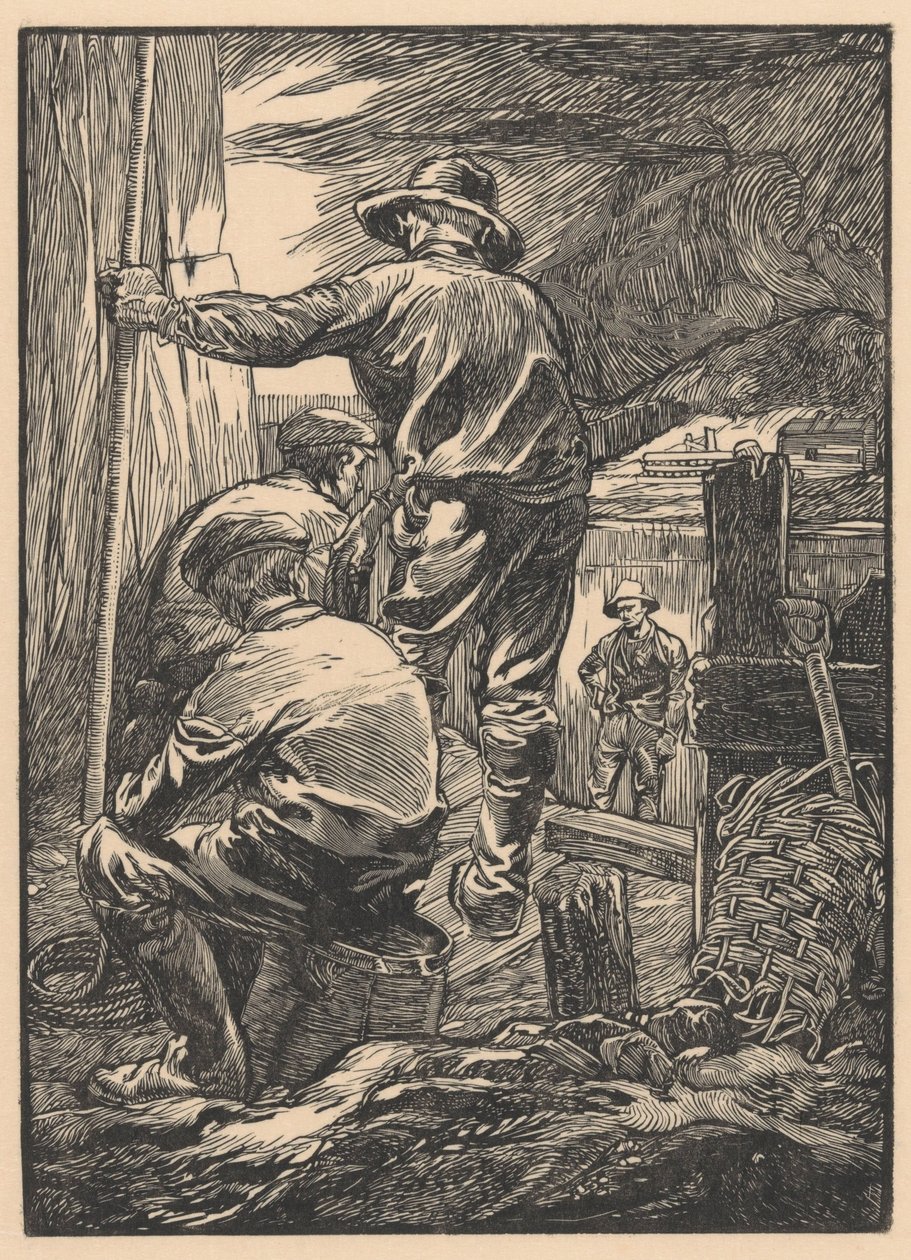 Cuatro trabajadores junto al agua de Johannes Josephus Aarts