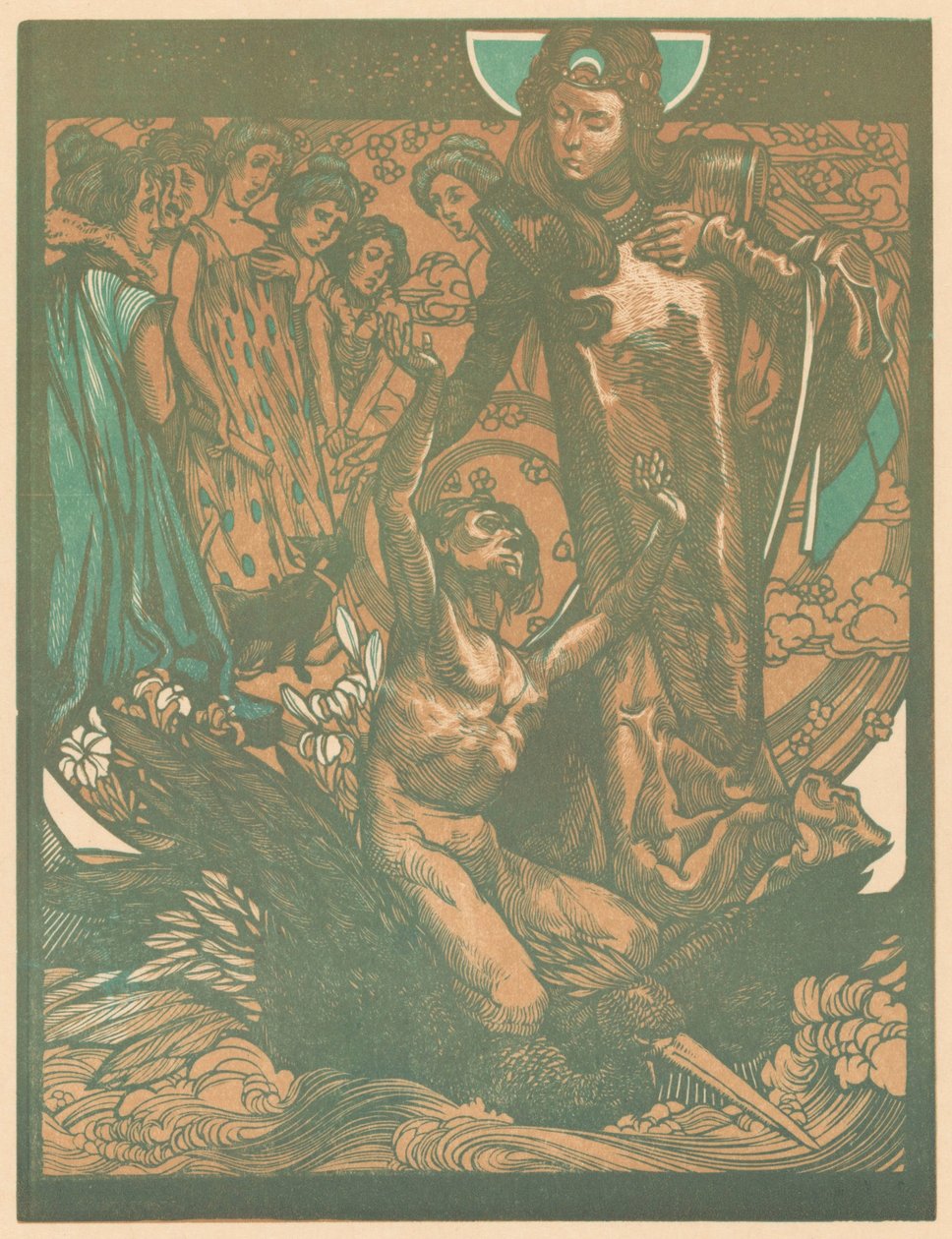 Figuras femeninas con el hombre en la espalda del pájaro de Johannes Josephus Aarts