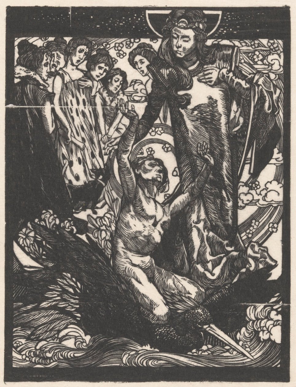 Figuras femeninas con el hombre en la espalda del pájaro de Johannes Josephus Aarts