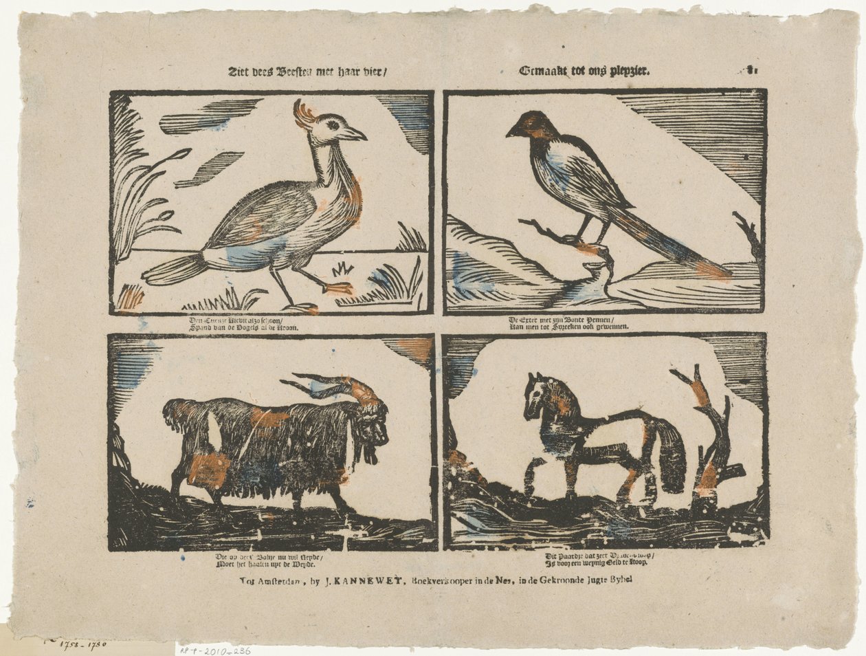 Ziet dees beesten mee haar vier / Hecho a nuestra pleyzier (título en el objeto) de Johannes Kannewet (II)