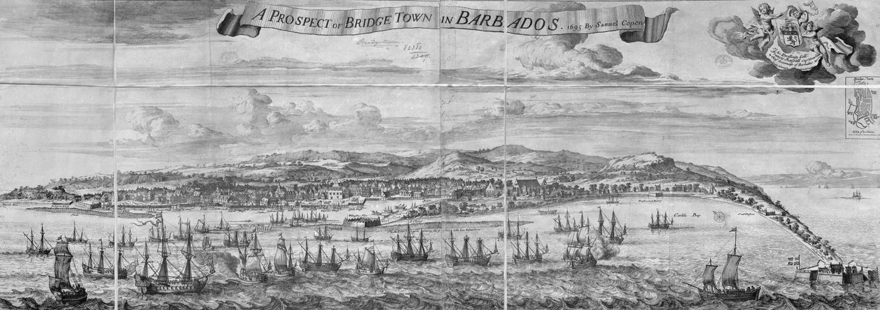 Una perspectiva de Bridge Town en Barbados de Johannes Kip