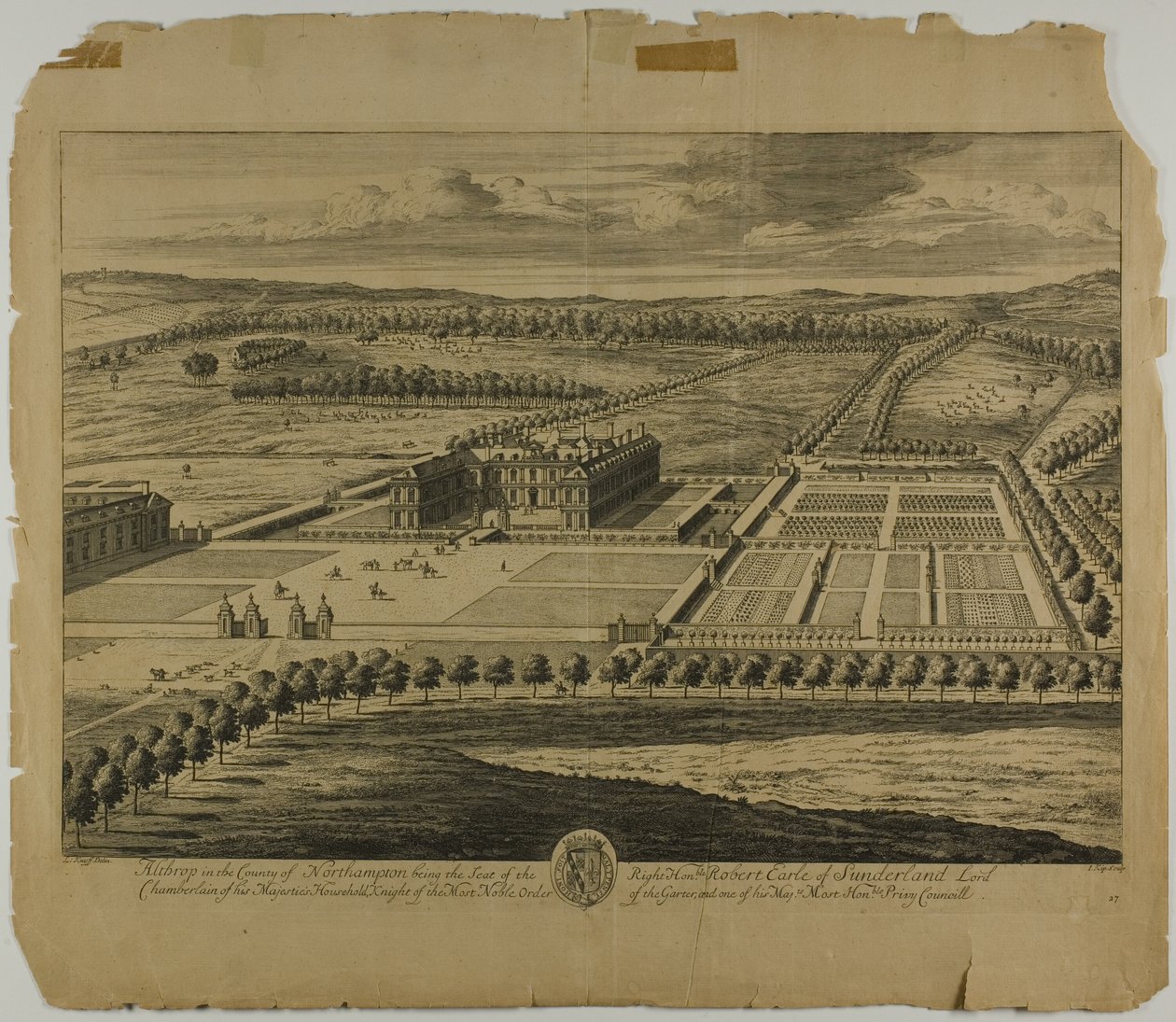Althrop en el condado de Northampton, lámina 27 de Britannia Illustrata de Johannes Kip