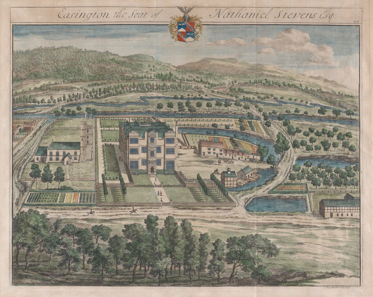 Easington, la residencia de Nathaniel Stevens, [1712] reeditado 1768 de Johannes Kip