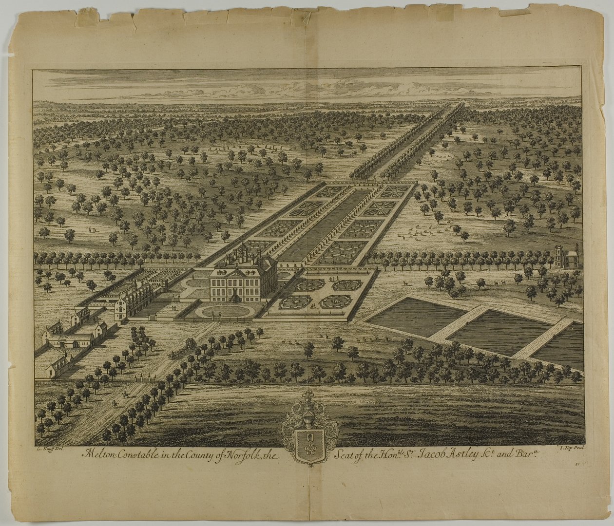 Melton Constable en el condado de Norfolk, lámina 51 de Britannia Illustrata de Johannes Kip
