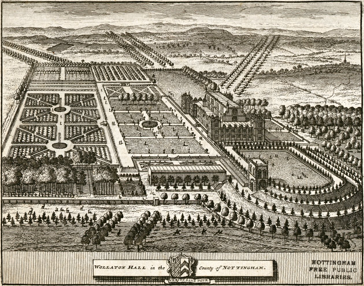 Wollaton Hall y Park Nottingham, Nottinghamshire, c. 1707 de Johannes Kip