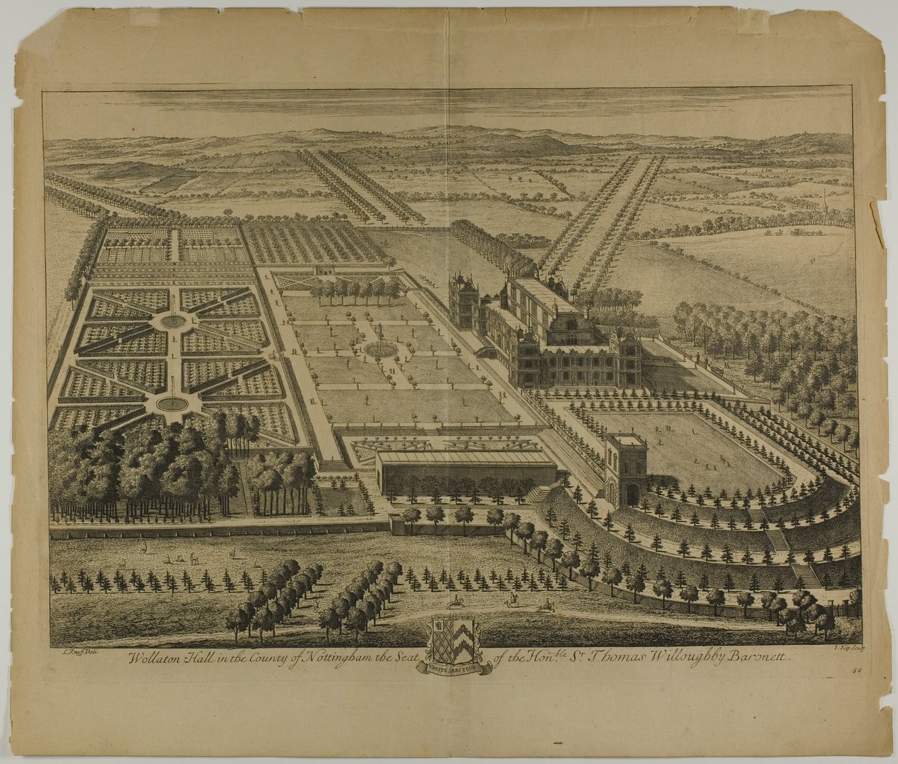 Wollaton Hall en el condado de Nottingham, lámina 68 de Britannia Illustrata de Johannes Kip