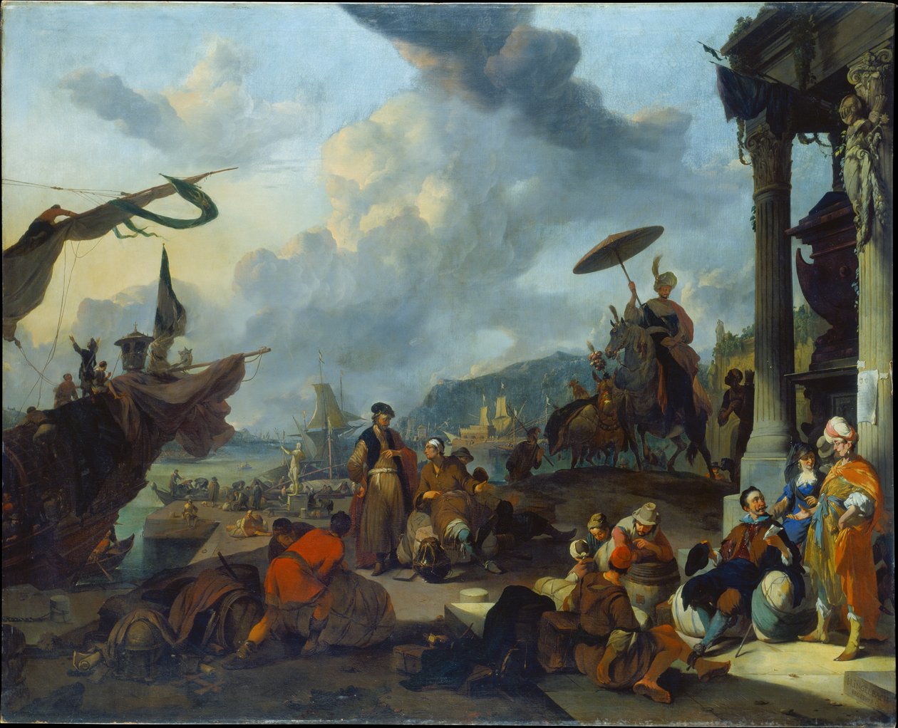 Escena portuaria mediterránea de Johannes Lingelbach