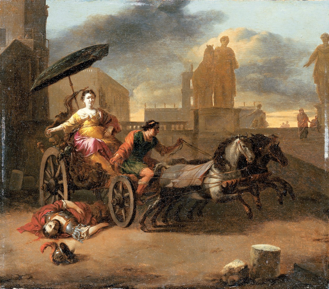 La muerte de Servio Tulio con Tulia en su carro de Johannes Lingelbach