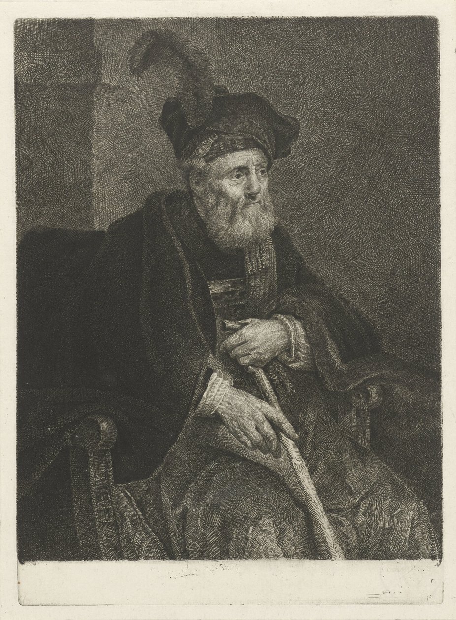 Retrato de un anciano desconocido en una silla de Johannes Pieter de Frey