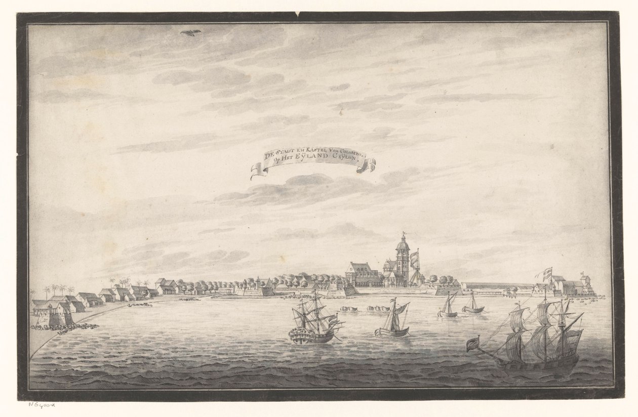 Vista de Colombo De Stadt y Kastel Von Colombo. On The Eijland Ceijlon (título sobre el objeto) de Johannes Rach (possibly)