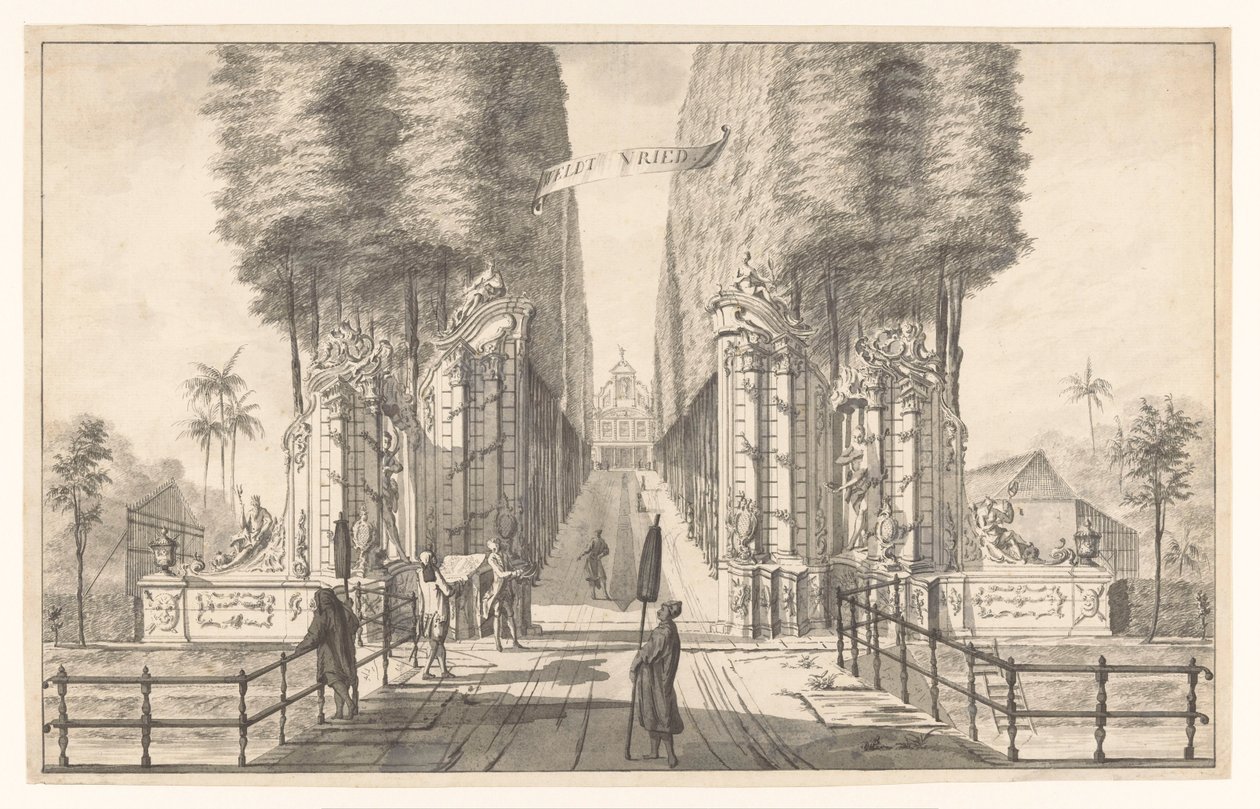 Vista de la casa de campo Weltevreden en Batavia Weldt Vried (título sobre el objeto) de Johannes Rach