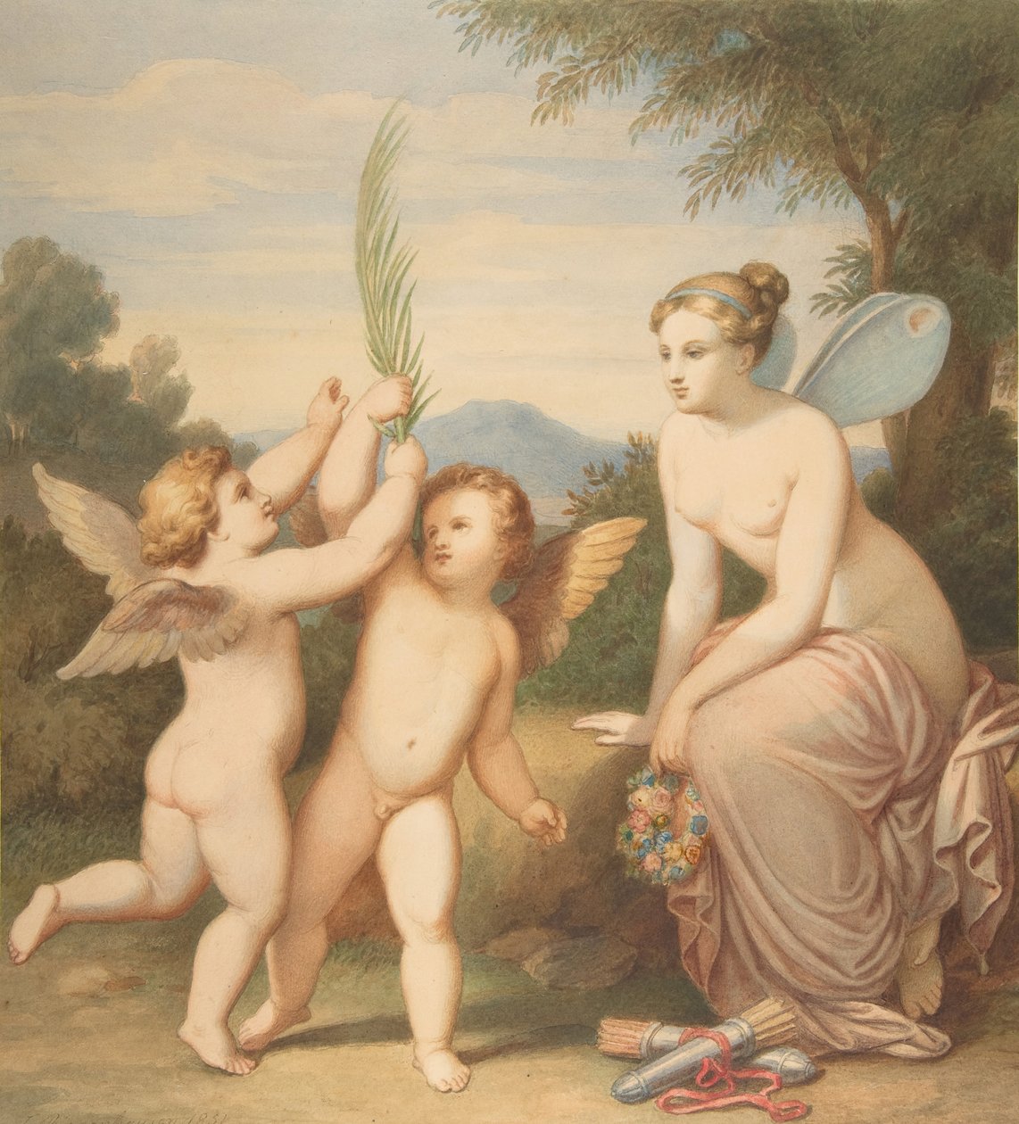 Eros y Anteros con Psique mirándolos, 1810-60 de Johannes Riepenhausen
