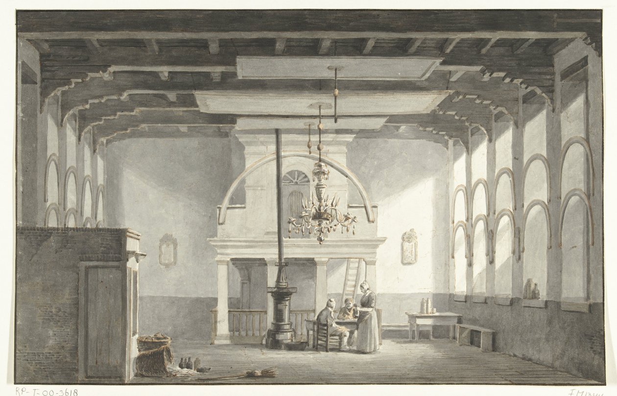 La sala del Kloveniersdoelen de Dordrecht donde se celebró el Sínodo Nacional en los años 1618-1619, 1836 de Johannes Rutten (signed by artist)