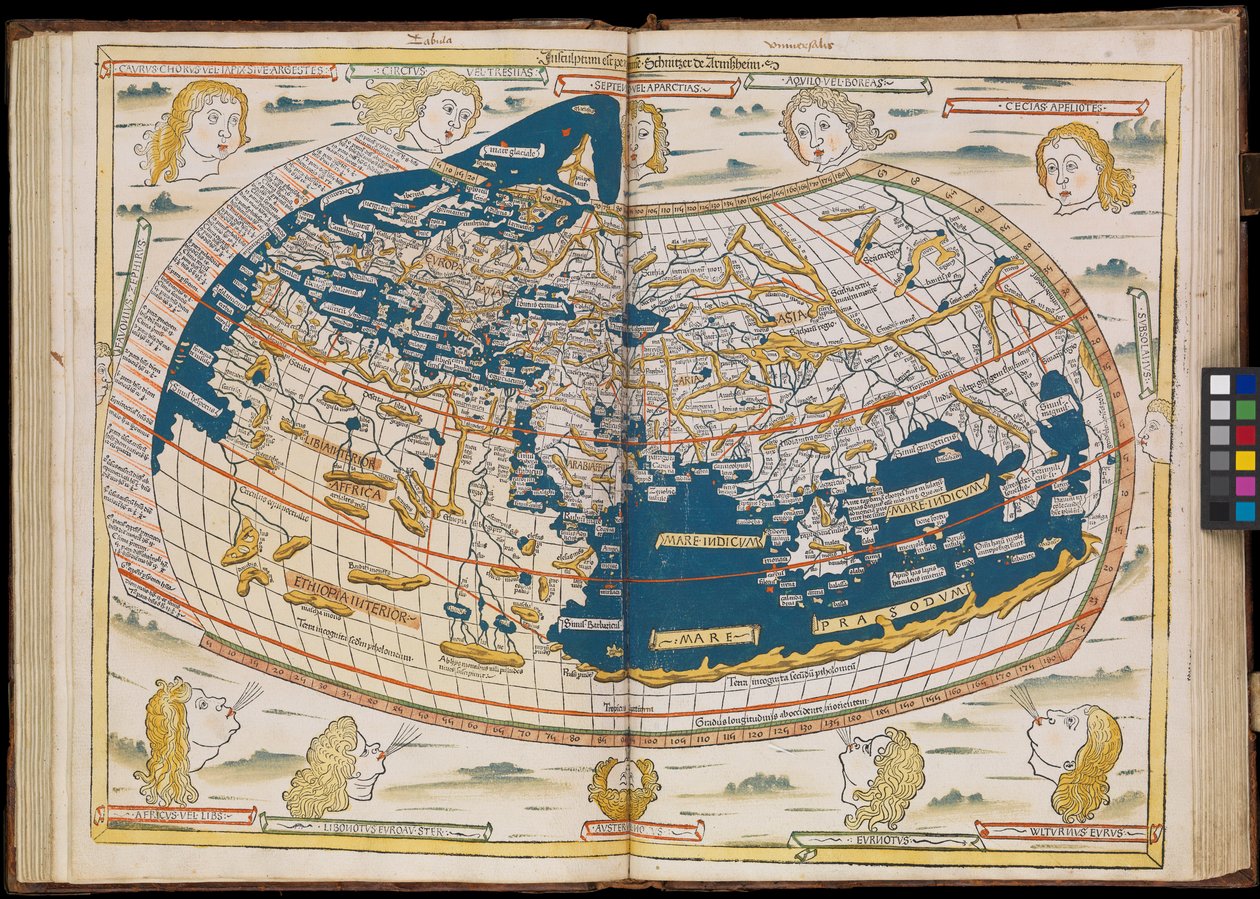 La primera edición de Ptolomeo impresa en Alemania, y la primera con mapas xilográficos. Encuadernación original. de Johannes Schnitzer