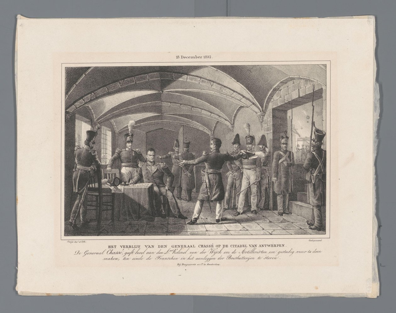 La Estancia del General Chassé en la Ciudadela de Amberes / (18 de diciembre de 1832.) (título sobre el objeto) Cuatro placas de la defensa de la Ciudadela del 10 al 18 de diciembre de 1832 (título de la serie) de Johannes Steyn
