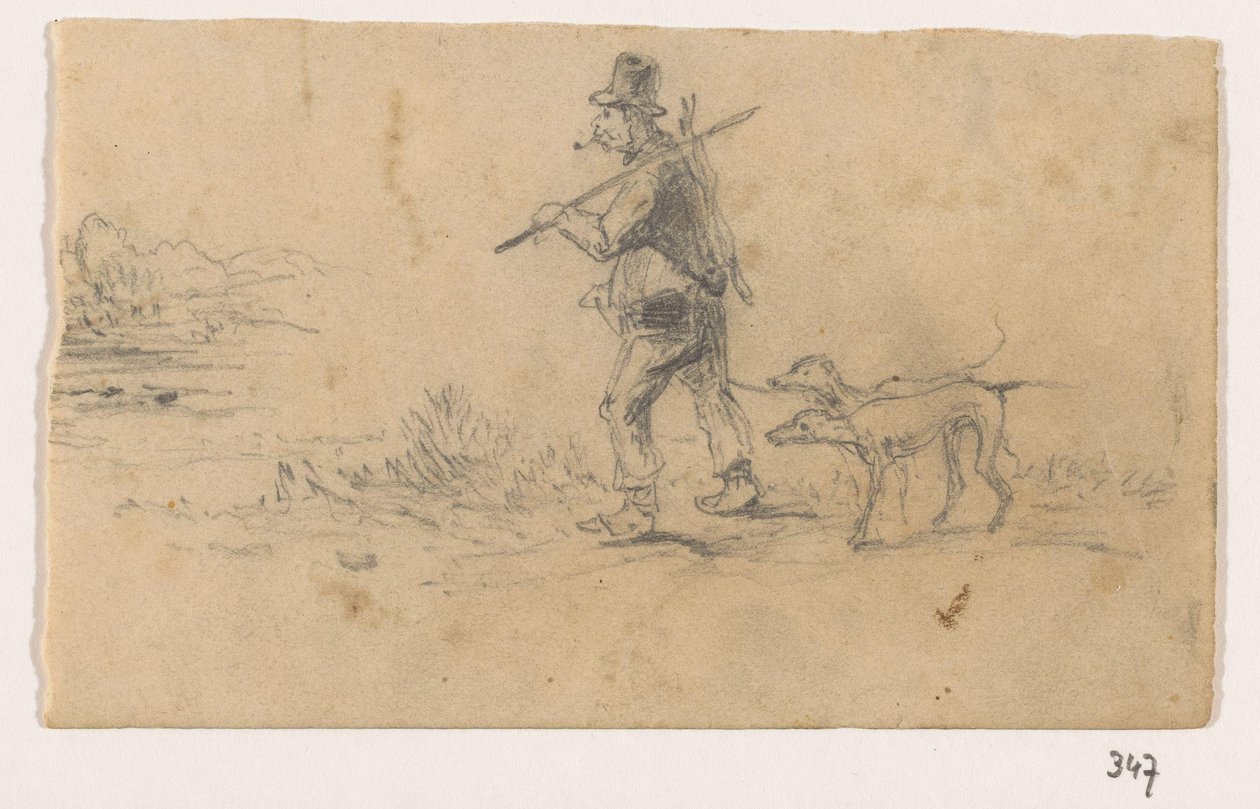 Cazador con perros y una liebre a la espalda de Johannes Tavenraat (signed by artist)