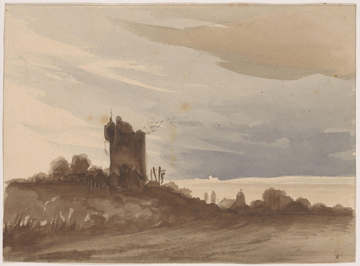 Paisaje con torre en ruinas de Johannes Tavenraat