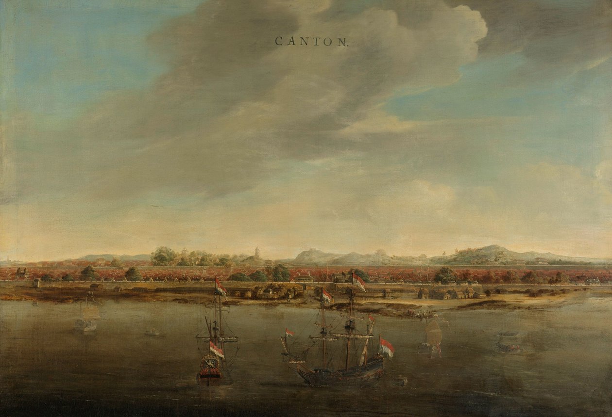 Vista de Cantón en China, c. 1662-3 de Johannes Vinckeboons