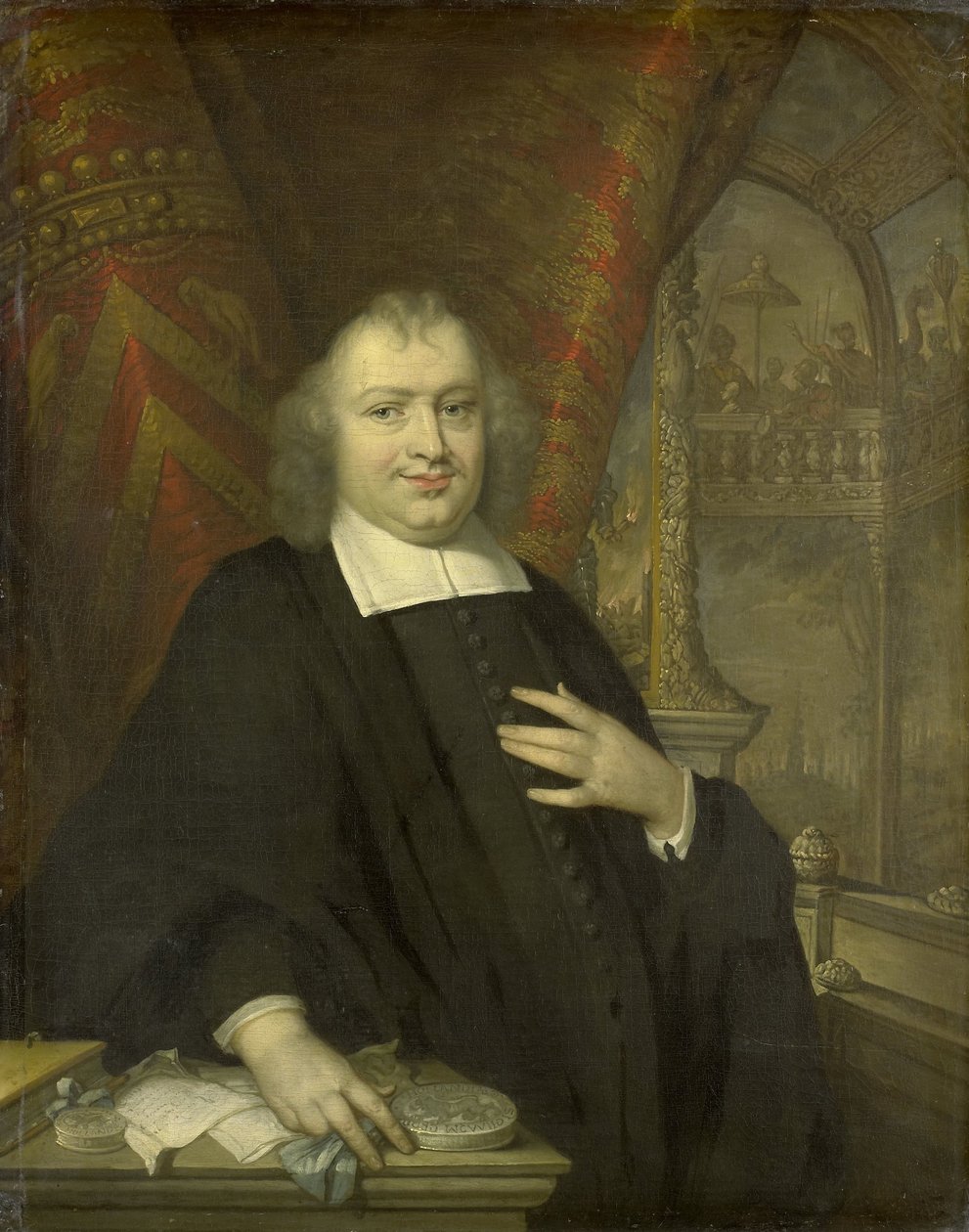 Retrato de Gaspar Fagel, Gran Pensionista de Holanda después de 1672
al fondo, la Sala de Reuniones de los Estados de Holanda en el Binnenhof de La Haya de Johannes Vollevens (I) (copy after)